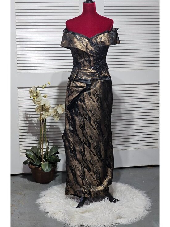 Gia Franco Women Black Bronze 12267CL Off Shoulder Evening Gown Dress Sz 12 3157 - Picture 3 of 16